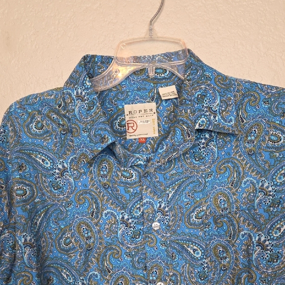 Roper Blue and Green Paisley Men's Shirt Size XL - Picture 2 of 9